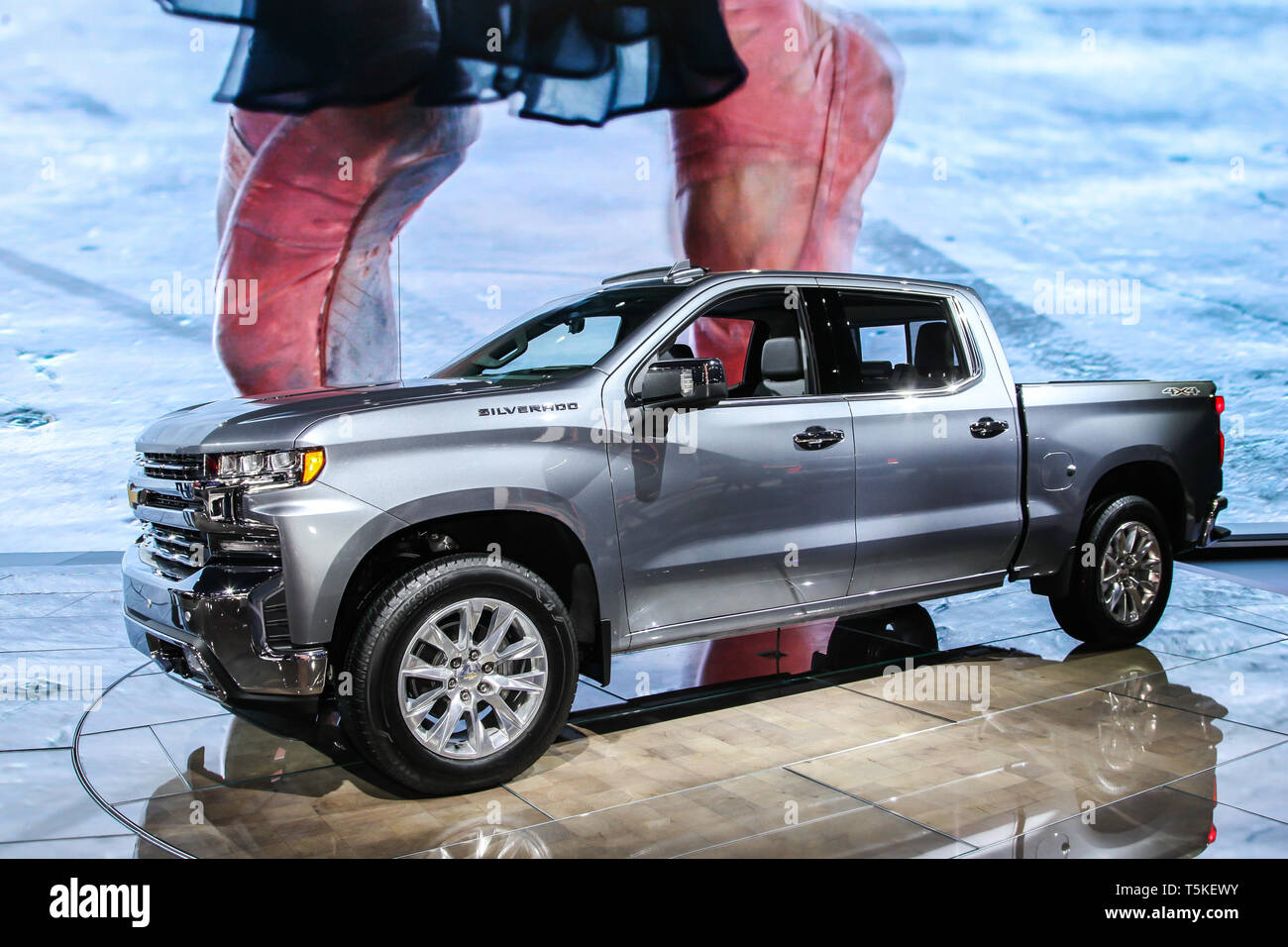Chevrolet Silverado at the New York International Auto Show 2019, at the Jacob Javits Center. This was Press Preview Day One of NYIAS Stock Photo