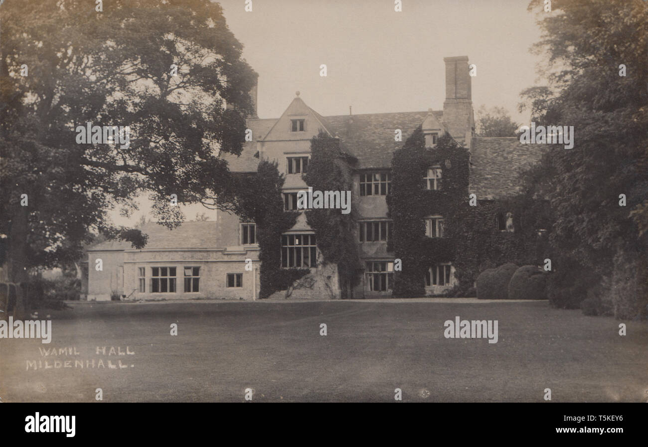 Vintage Photographic Postcard of Wamil Hall, Mildenhall, Suffolk, England Stock Photo