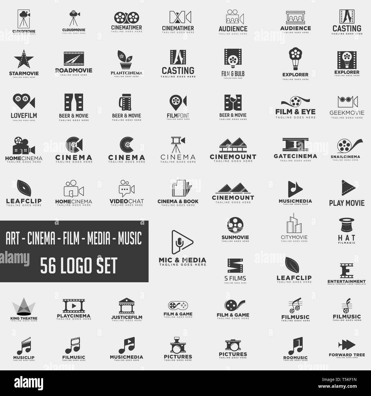 set collection of cinema film logo design with black color, icon
