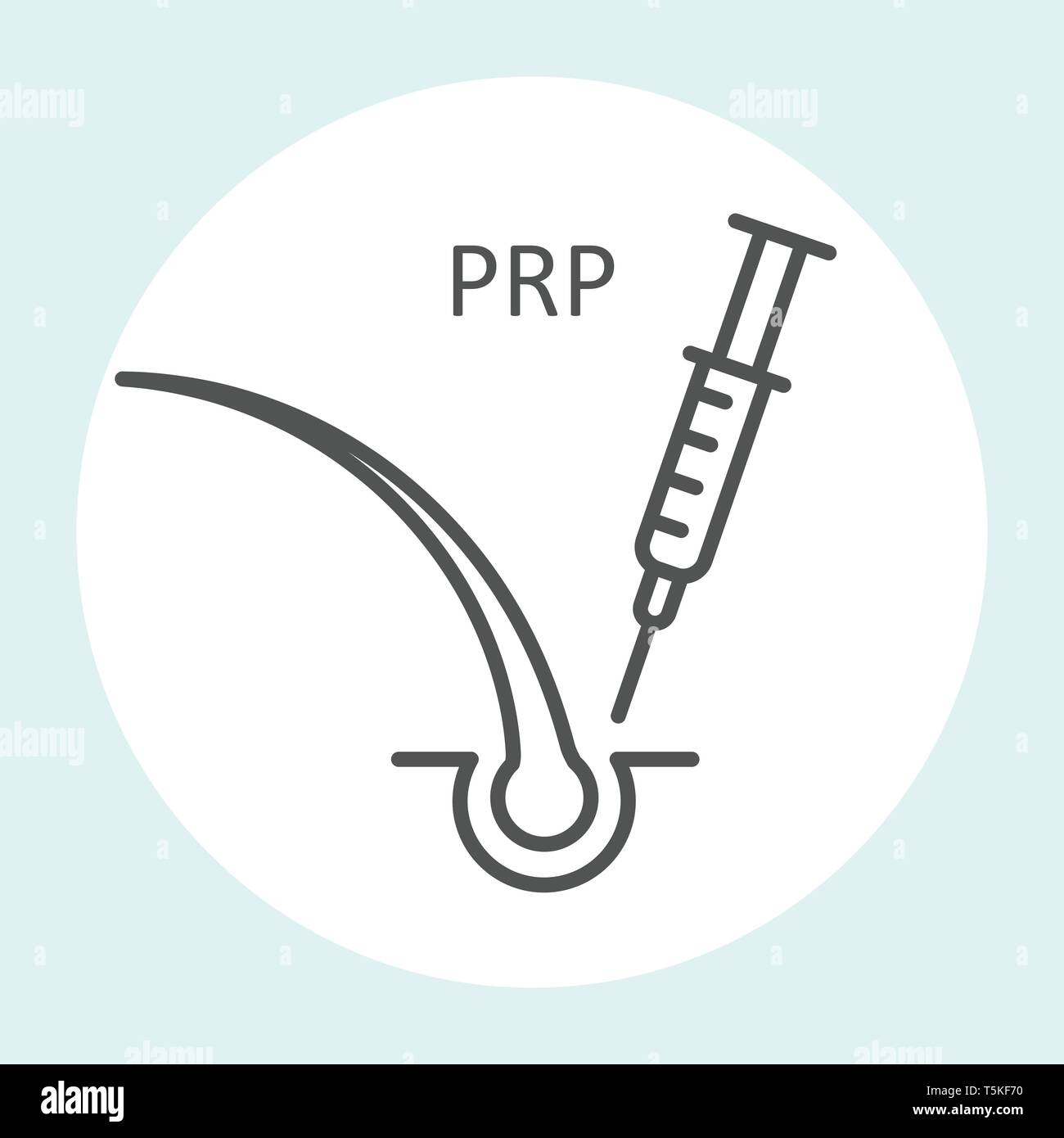 Platelet rich plasma icon, prp therapy, stop hair loss icon - syringe and hair Stock Vector