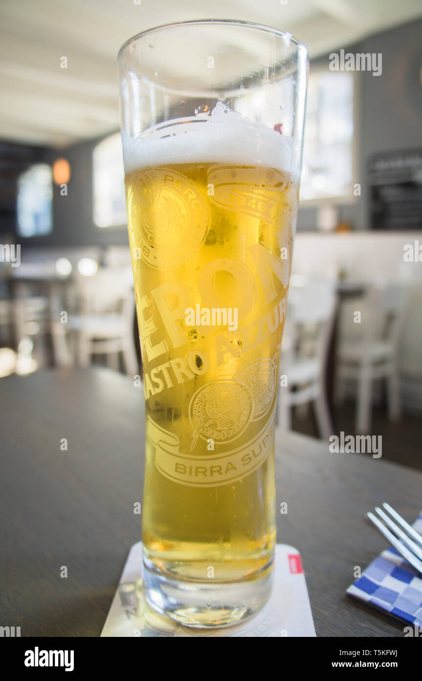 Nastro Azzurro beer, glass, half litre, Peroni Brewery, beer mat,  Amsterdam, Netherlands, on Sunday, April 7, 2019. (CTK Photo/Libor Sojka  Stock Photo - Alamy