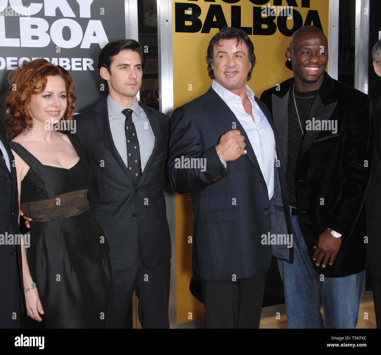 Los Angeles Ca December 13 2006 Geraldine Hughes Milo Ventimiglia Left Sylvester Stallone Antonio Tarver At The World Premiere Of Their New Movie Rocky Balboa At The Grauman S Chinese Theatre Hollywood