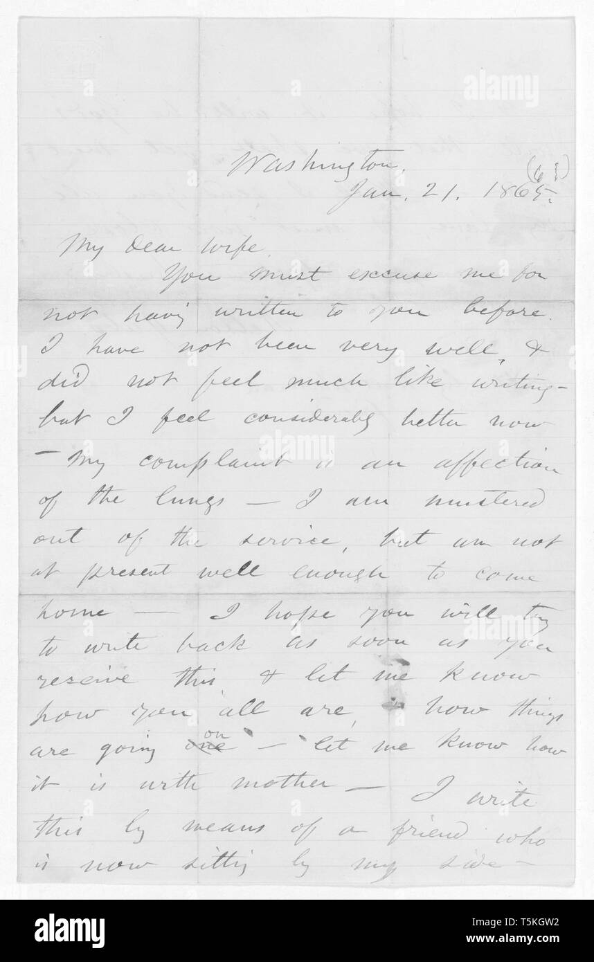 Handwritten letter from Robert N. Jabo to his beloved wife Adeline, written for him by Walt Whitman, June 25, 1965. Image courtesy National Archives. () Stock Photo