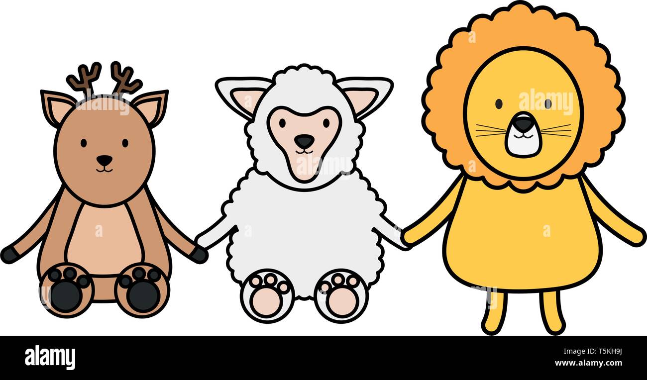 cute group animals childish characters vector illustration design Stock
