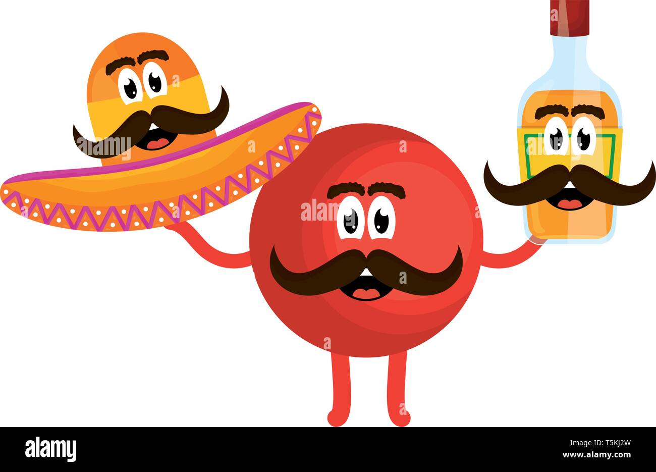 mexican emoji with hat and tequila bottle vector illustration design ...