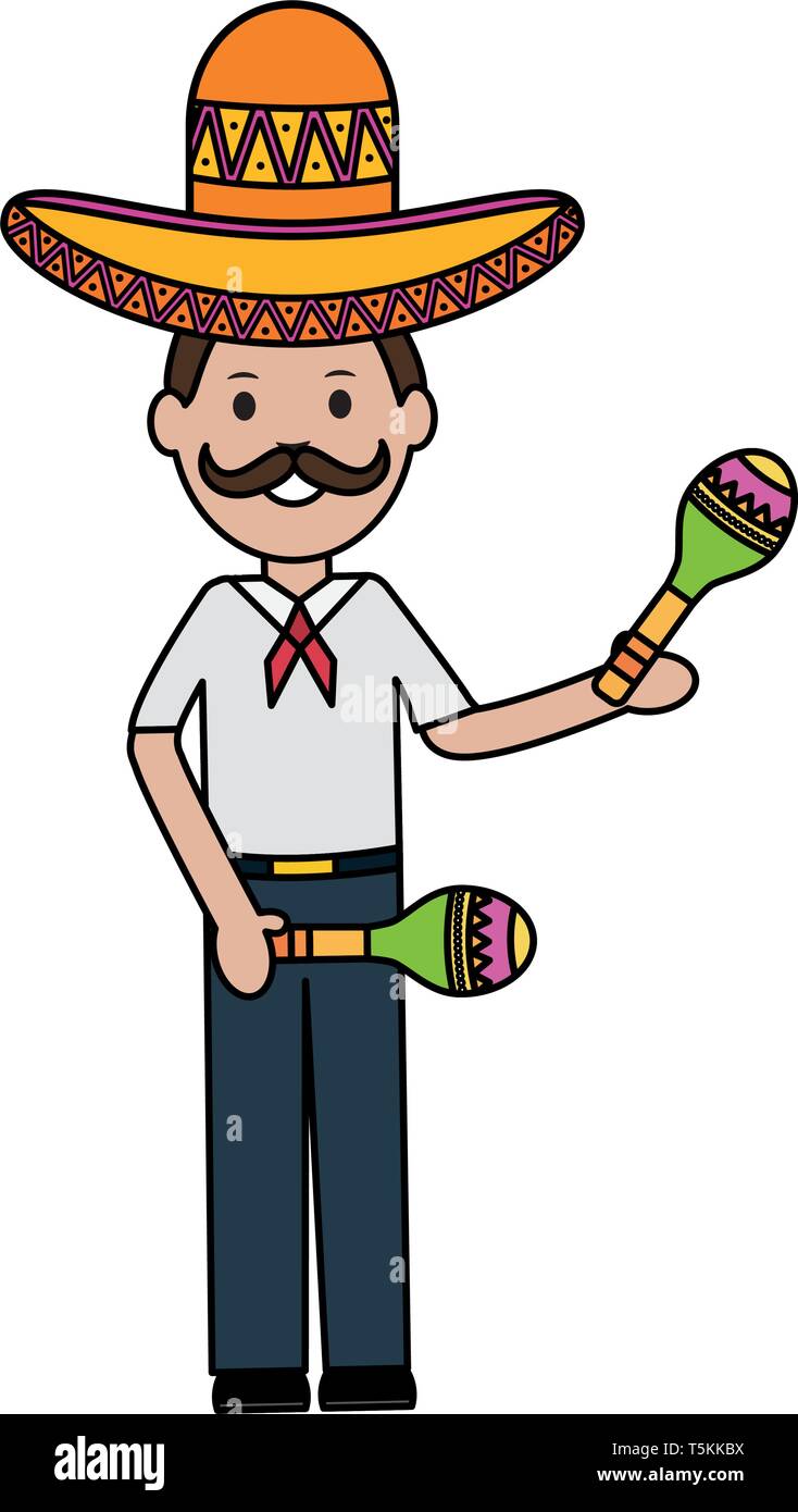 mexican man with mariachi hat and maracas vector illustration design ...