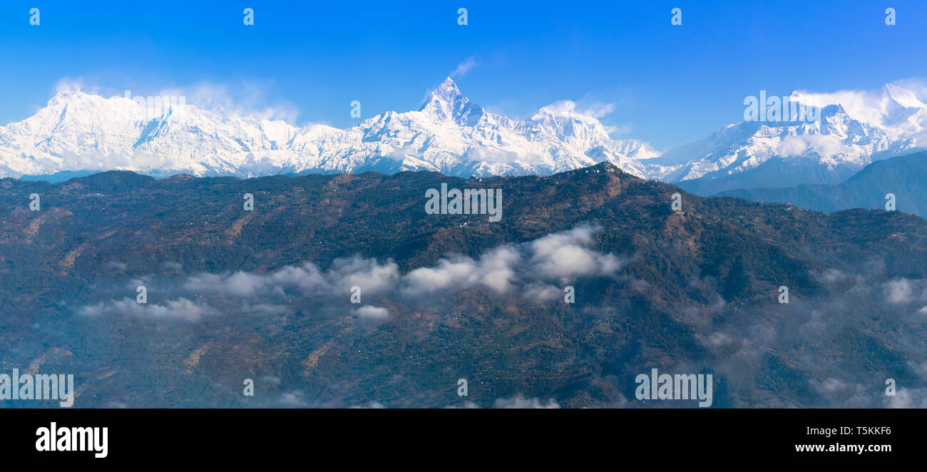 Annapurna mountain and fishtail mountain panoramic view from pokhara Nepal Stock Photo