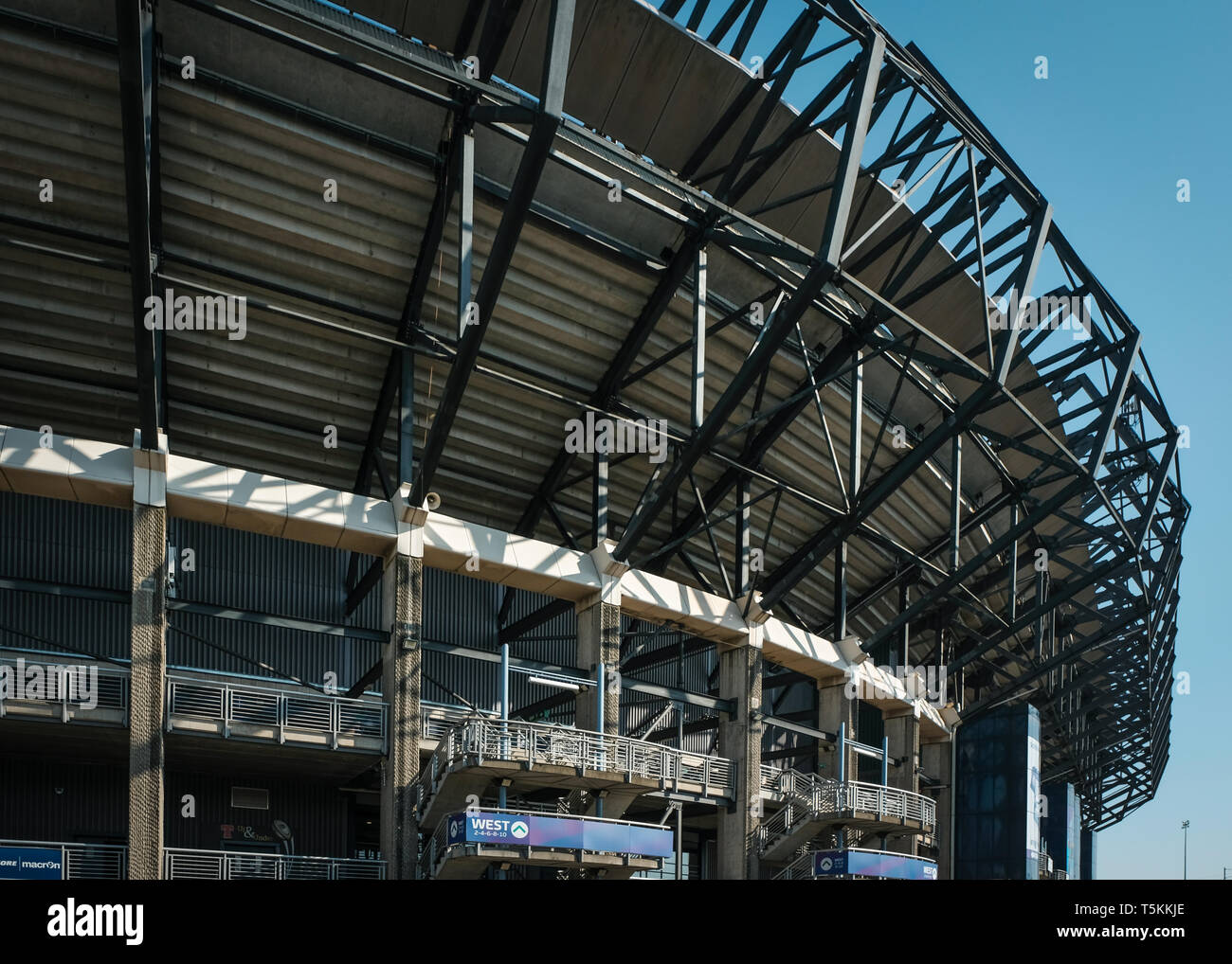 Exterior section of the west side of Murrayfield Scottish rugby stadium, East Lothian, Edinburgh, Scotland Stock Photo