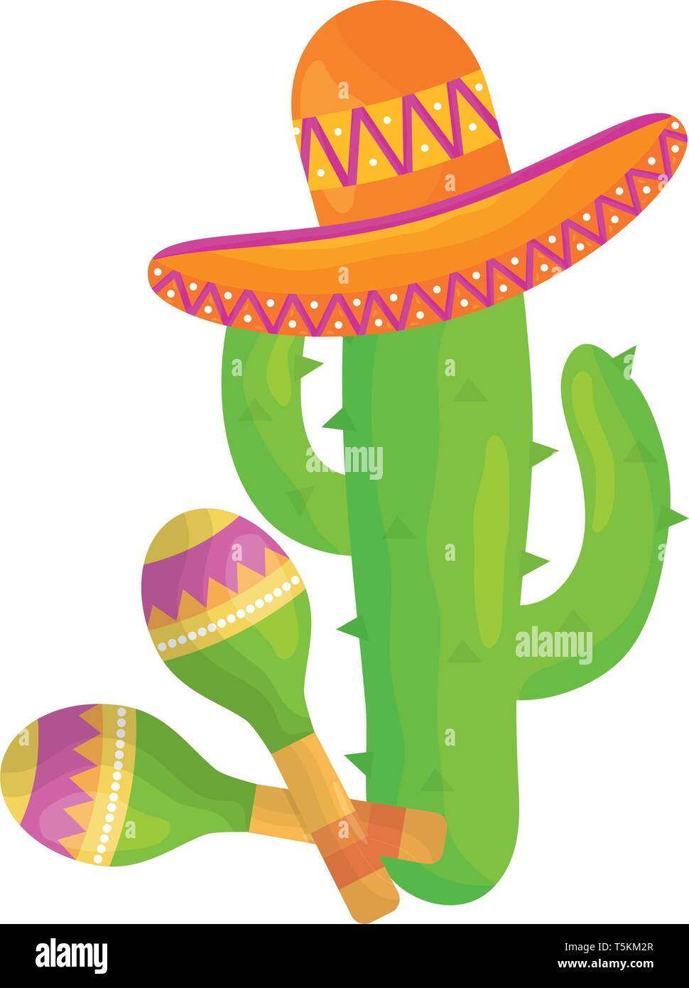 cactus plant with mexican hat and maracas vector illustration design ...