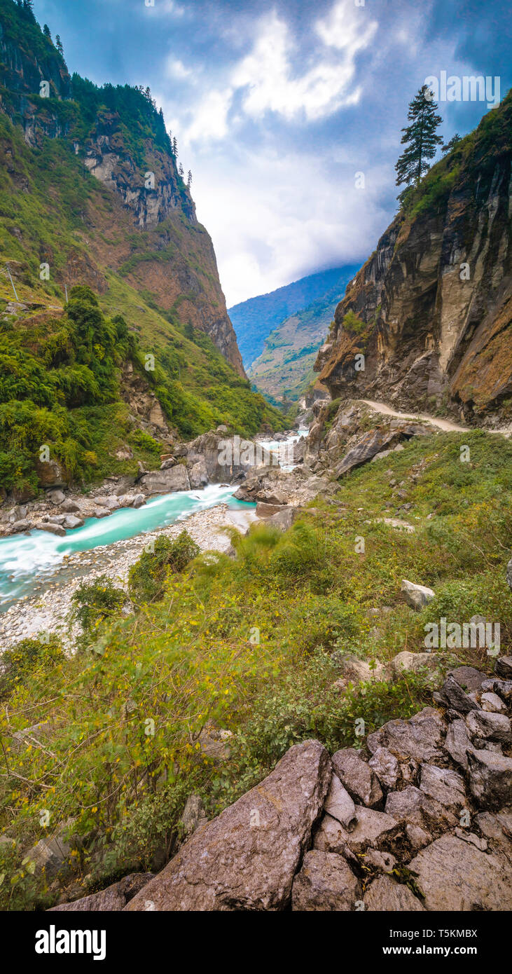 The River on the way of famous annapurna trekking rout in Nepal Stock Photo