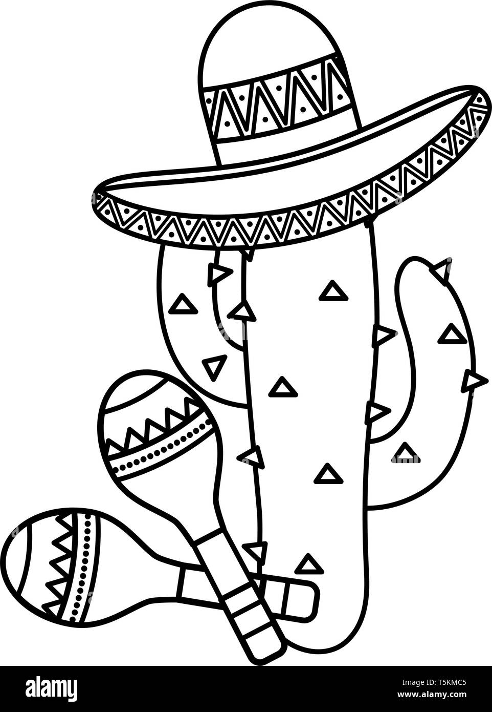 cactus plant with mexican hat and maracas vector illustration design ...
