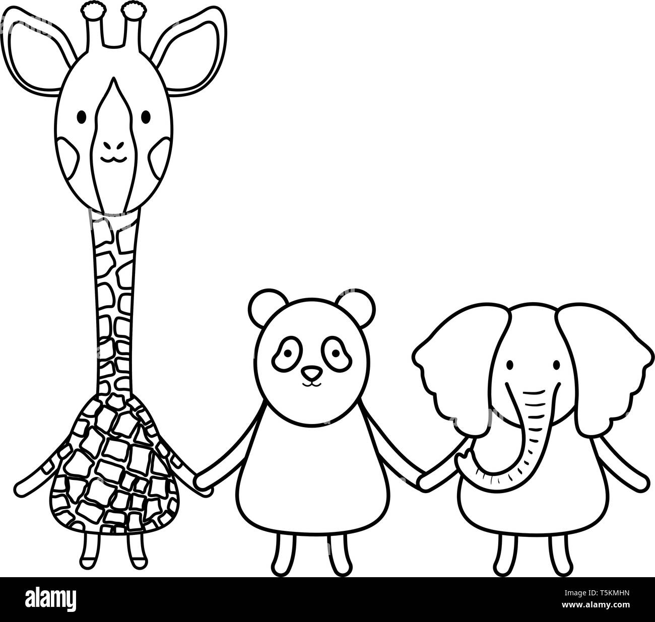 cute group animals childish characters vector illustration design Stock