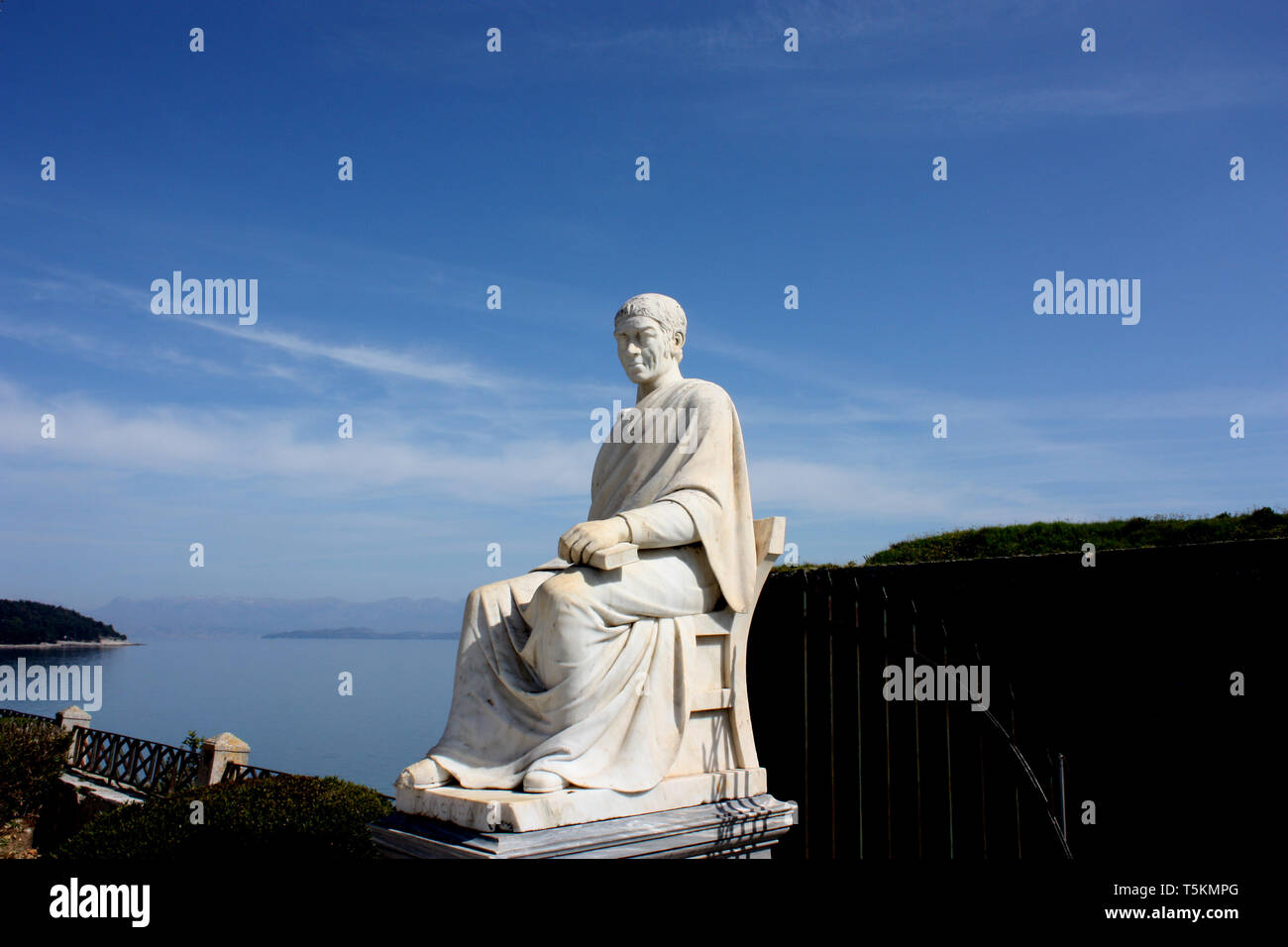 A statue of Frederick North Guilford near the Durrell Gardens by the sea in the old town of