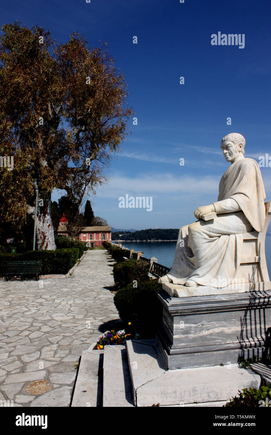 A statue of Frederick North Guilford near the Durrell Gardens by the sea in the old town of
