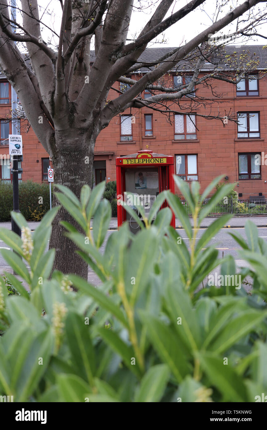 Red phone box in Glasgow city centre Stock Photo Alamy