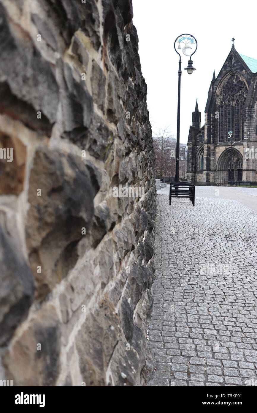 Old sandstone walls in Glasgow city centre Stock Photo