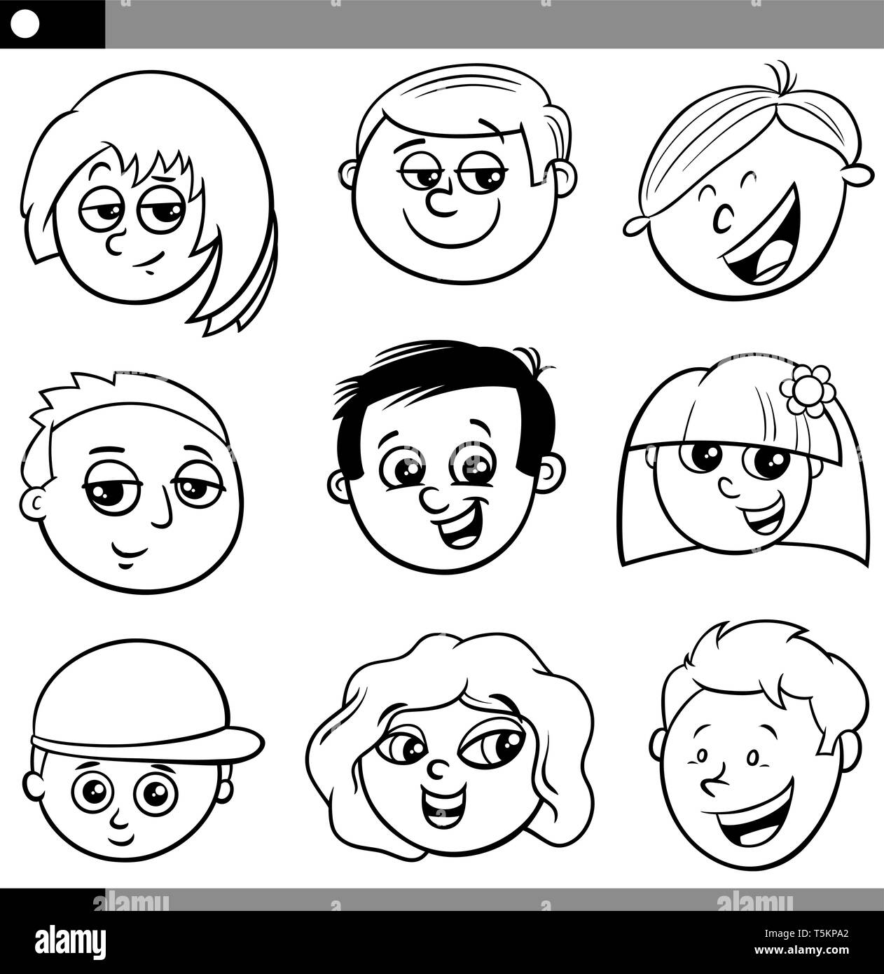 Black and White Cartoon Illustration of Comic Children or Teens