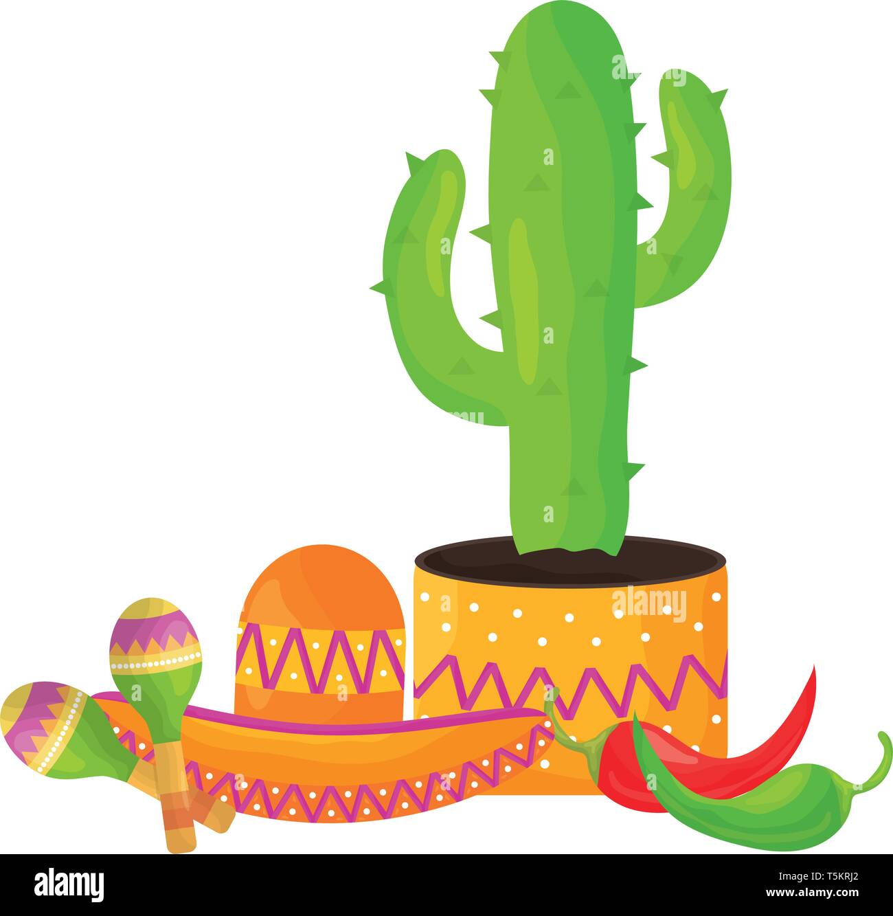 cactus plant with mexican hat and maracas vector illustration design ...
