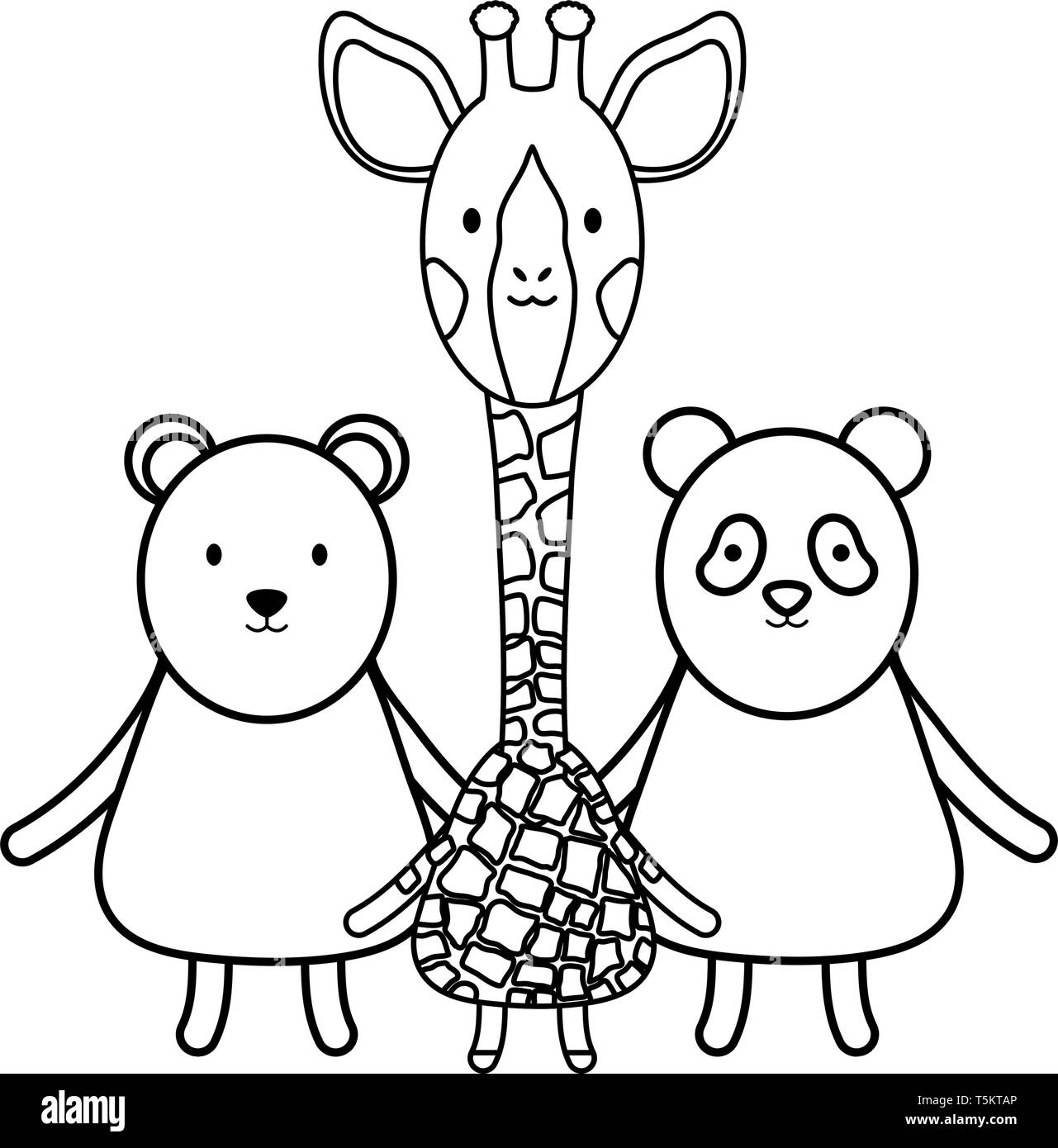 cute group animals childish characters vector illustration design Stock