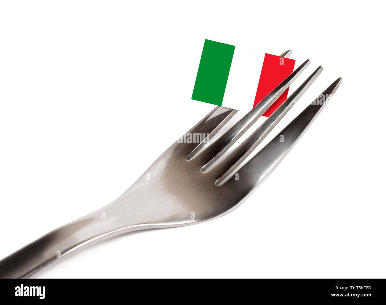 Fork on white background with Italian flag Stock Photo Alamy