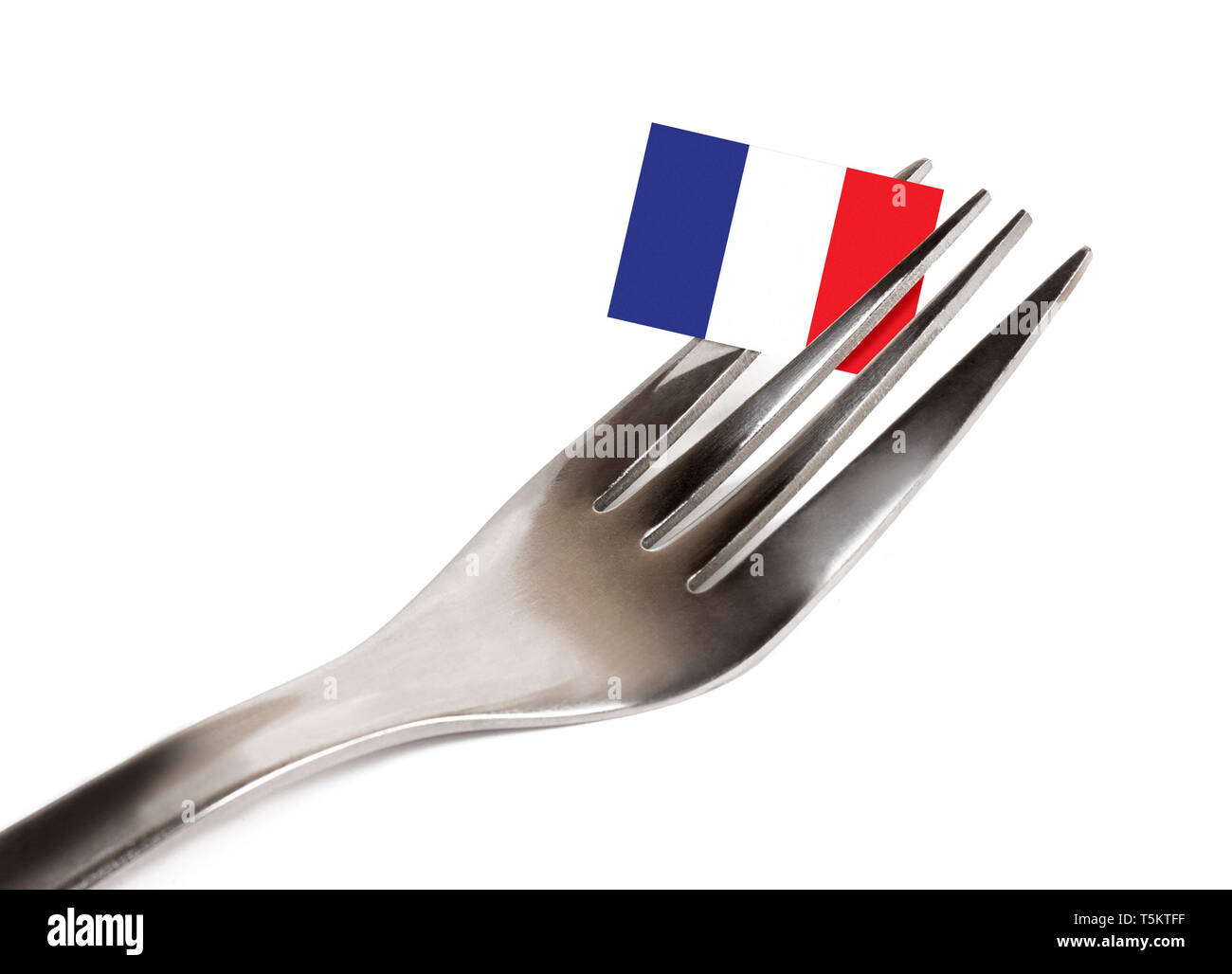 Fork on white background with French flag Stock Photo Alamy
