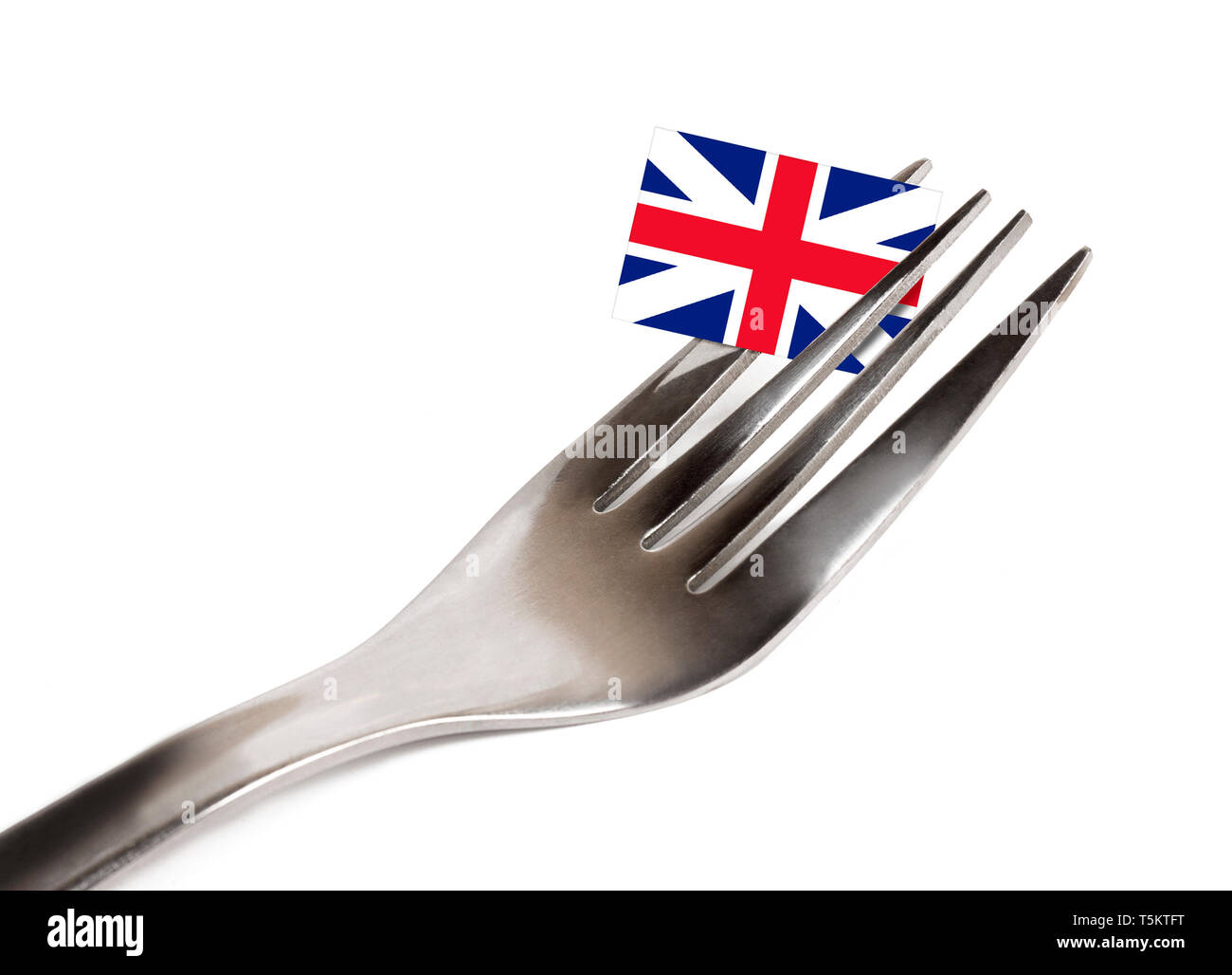 Fork on white background with flag of Great Britain Stock Photo