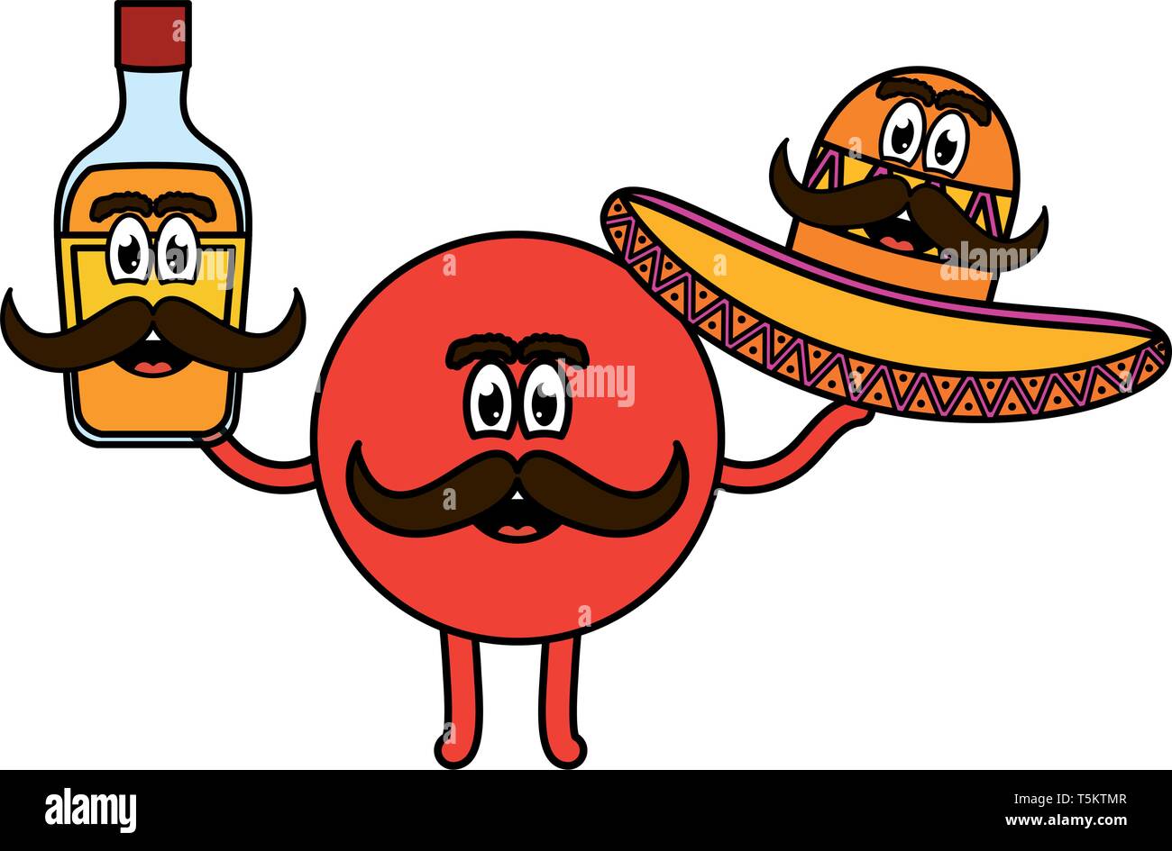 mexican emoji with hat and tequila bottle vector illustration design ...