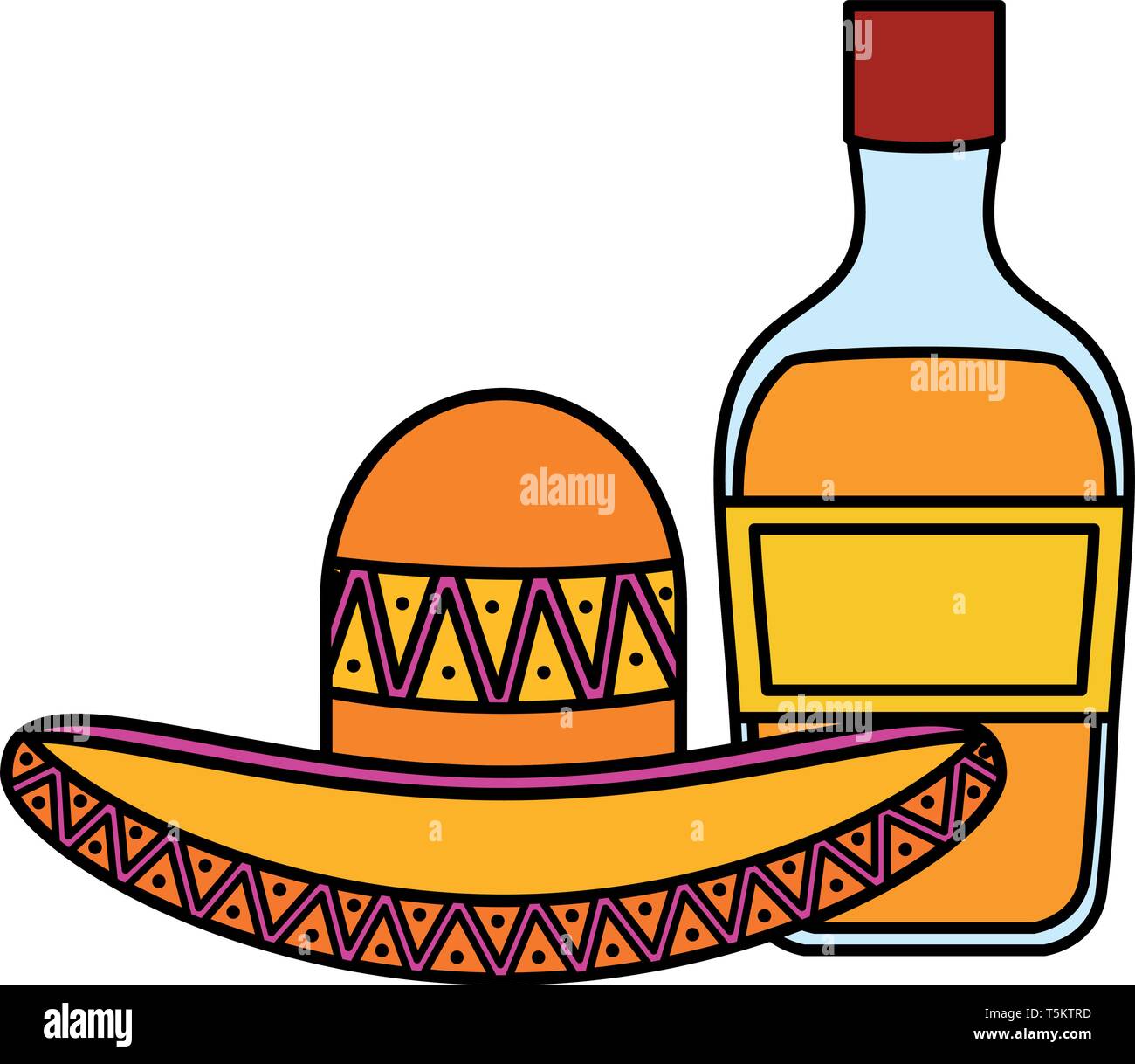 mexican hat with tequila bottle vector illustration design Stock Vector