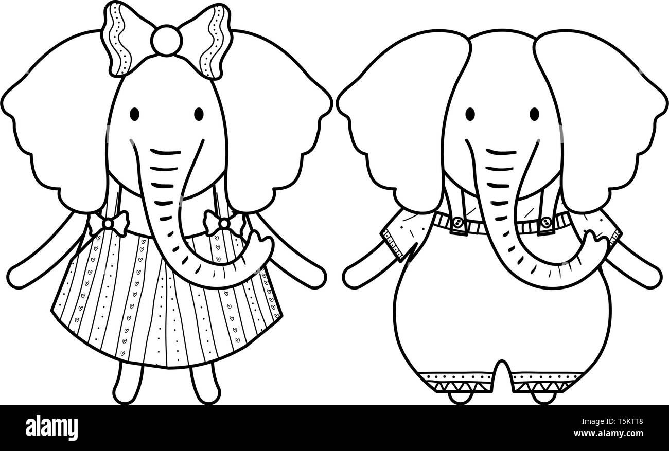 cute elephants couple childish characters vector illustration design ...