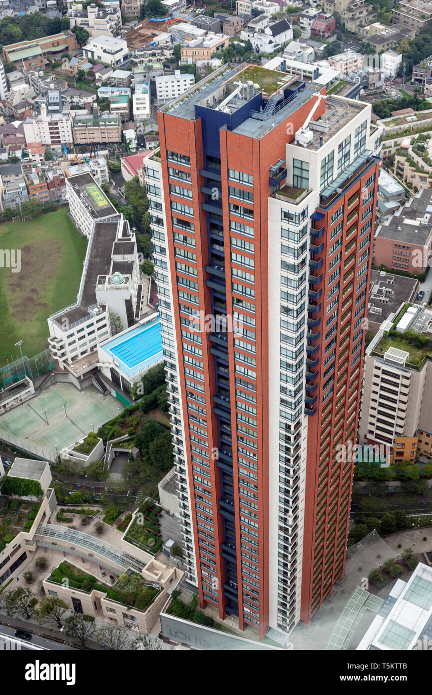 Aerial  view of an apartment block and surroundings, photographed from Tokyo City View Observation Deck, Mori Tower, Tokyo, Japan Stock Photo