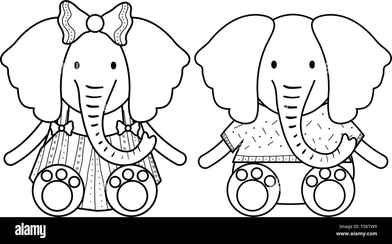 cute elephants couple childish characters vector illustration design ...