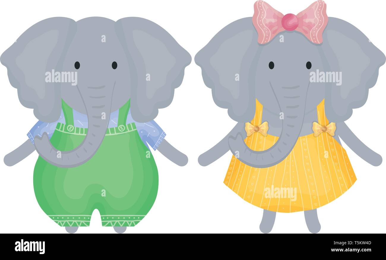 cute elephants couple childish characters vector illustration design ...