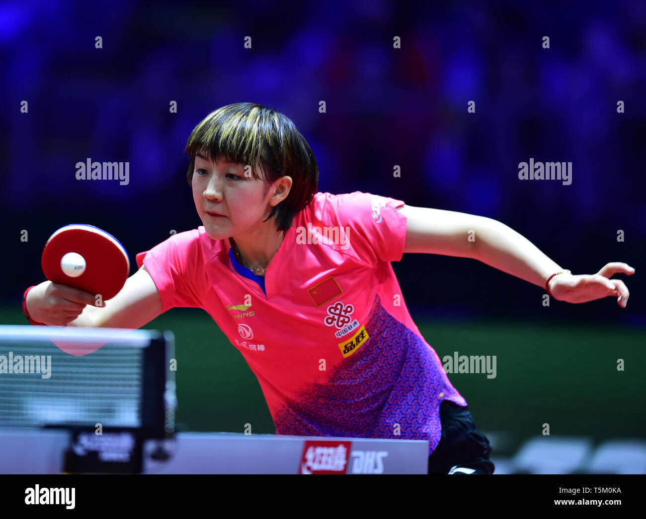 Budapest. 25th Apr, 2019. Chen Meng of China competes during the women's  singles quarterfinals match between Chen Meng of China and Doo Hoi Kem of  Chinese Hong Kong at 2019 ITTF World