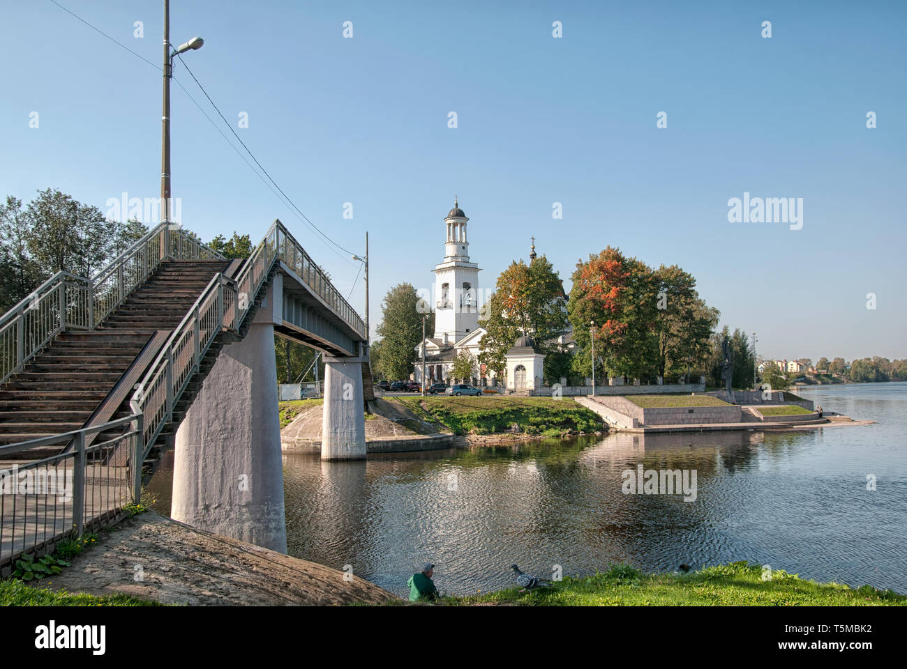 UST-IZHORA, SAINT-PETERSBURG, RUSSIA – SEPTEMBER 19, 2018: View of Alexander Nevsky Church from the place where the rivers Izhora and Neva connect. Stock Photo