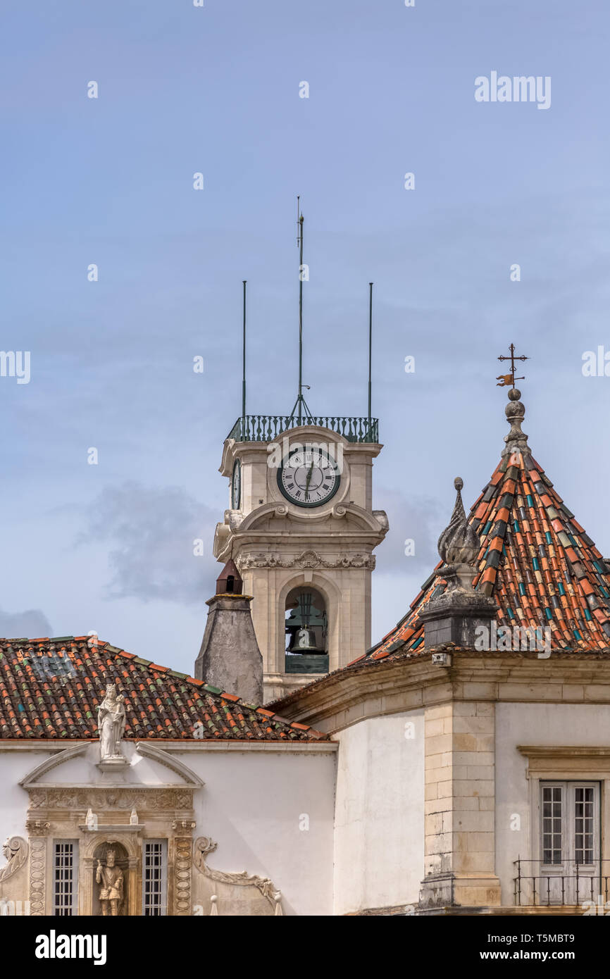 Coimbra / Portugal - 04 04 2019 : View of the tower of the University of Coimbra, classic architectural structure with masonr and other classic buildi Stock Photo