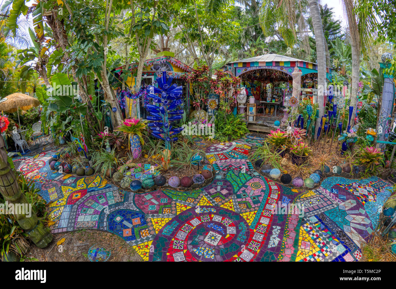 Colorful psychedelic Whimzeyland or the Bowling Ball House in Safety