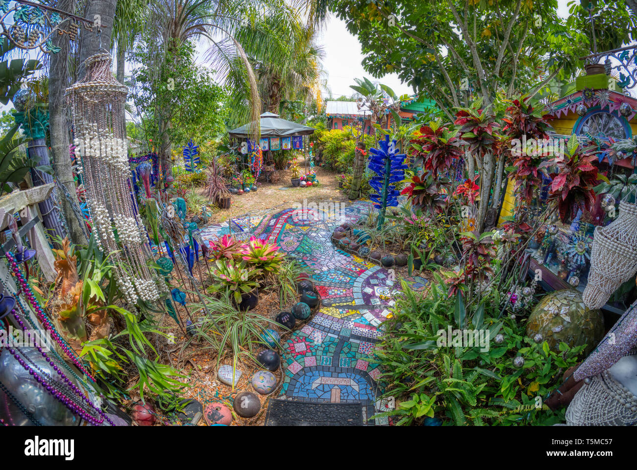 Colorful psychedelic Whimzeyland or the Bowling Ball House in Safety Harbor Florida Stock Photo