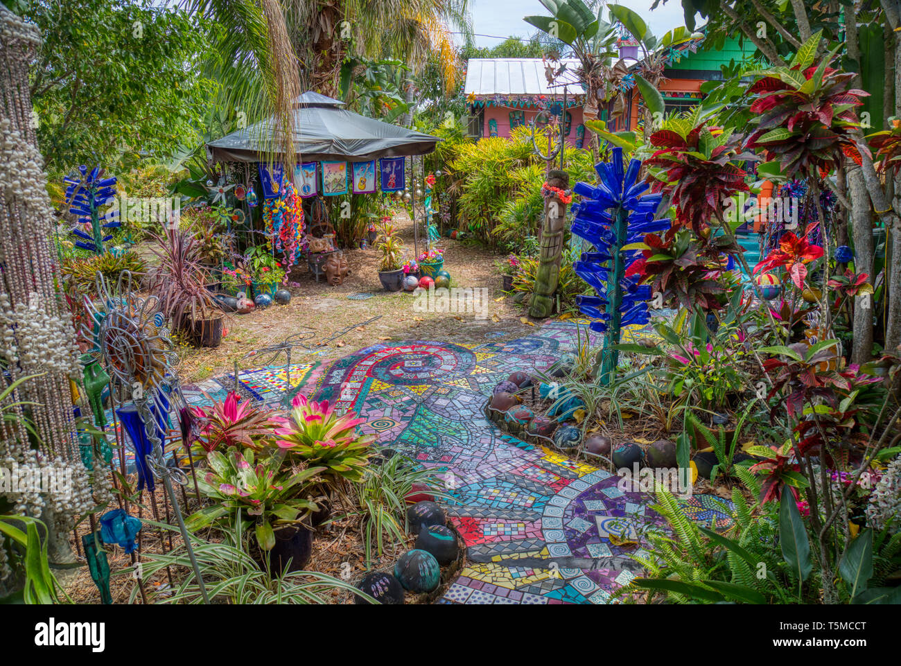 Colorful psychedelic Whimzeyland or the Bowling Ball House in Safety Harbor Florida Stock Photo