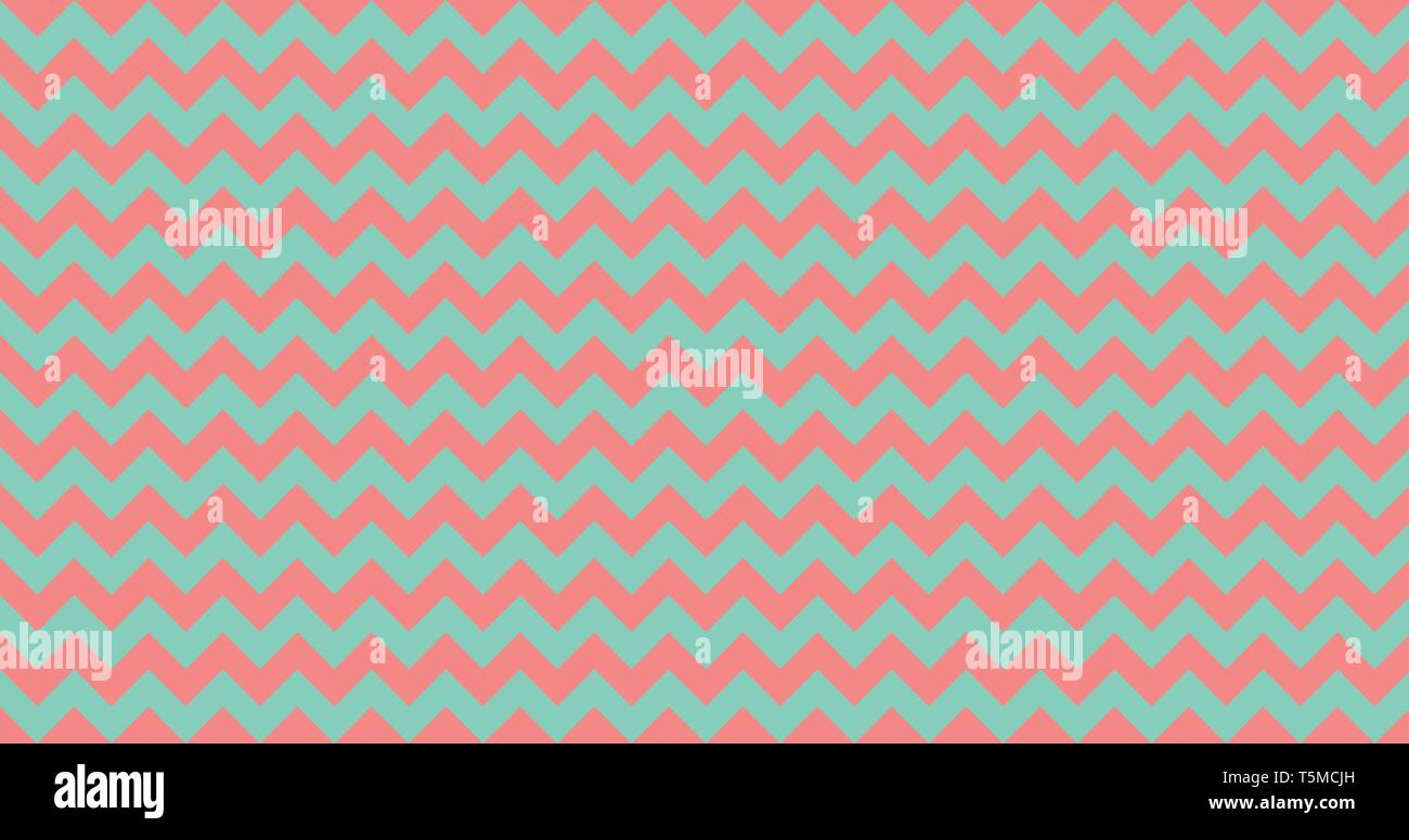 Vector zigzag chevron stipes seamless pattern, living coral turquoise green. Vector illustration. Stock Vector