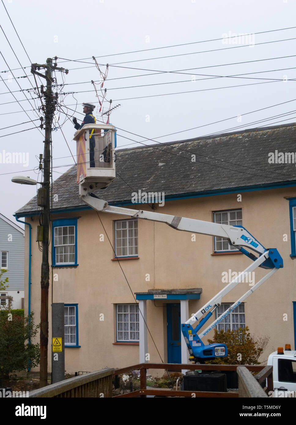 Workers for Western Power Distribution working to replace telegraph