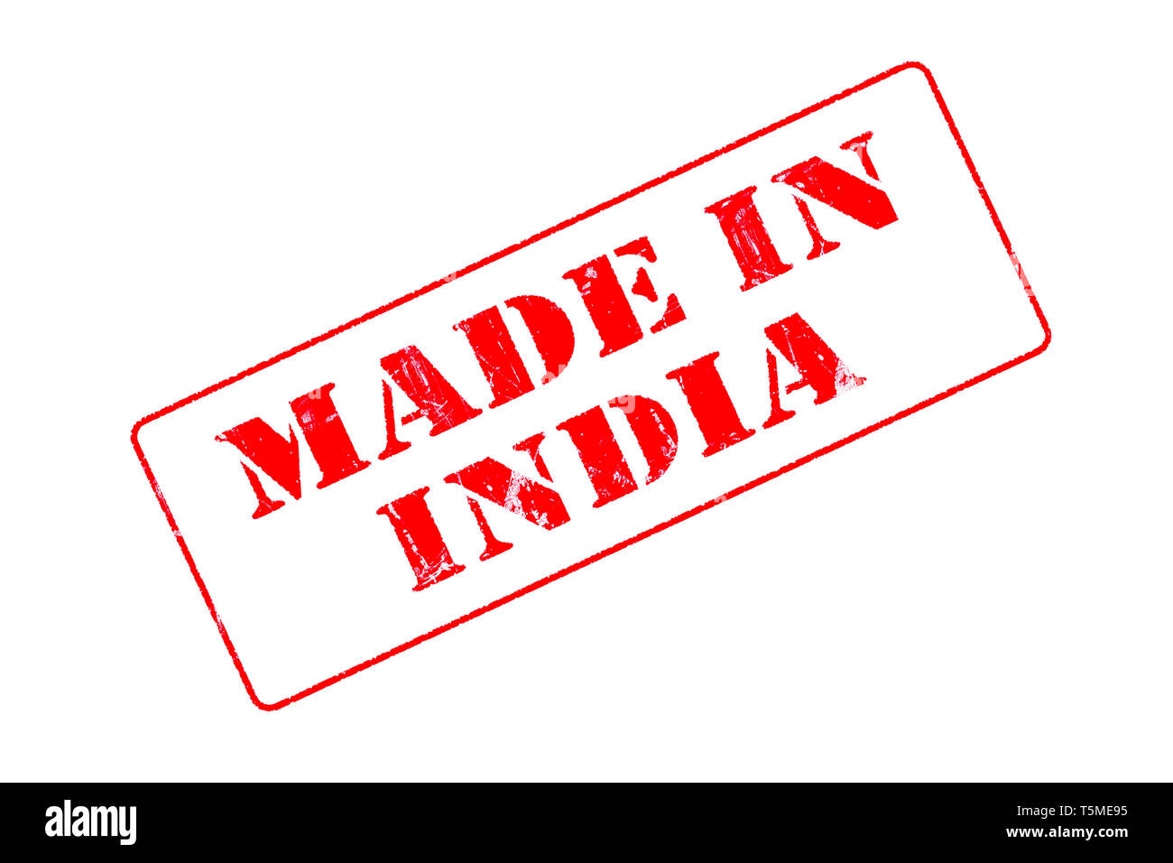 Rubber stamp with red ink on white background concept reading Made In India Stock Photo