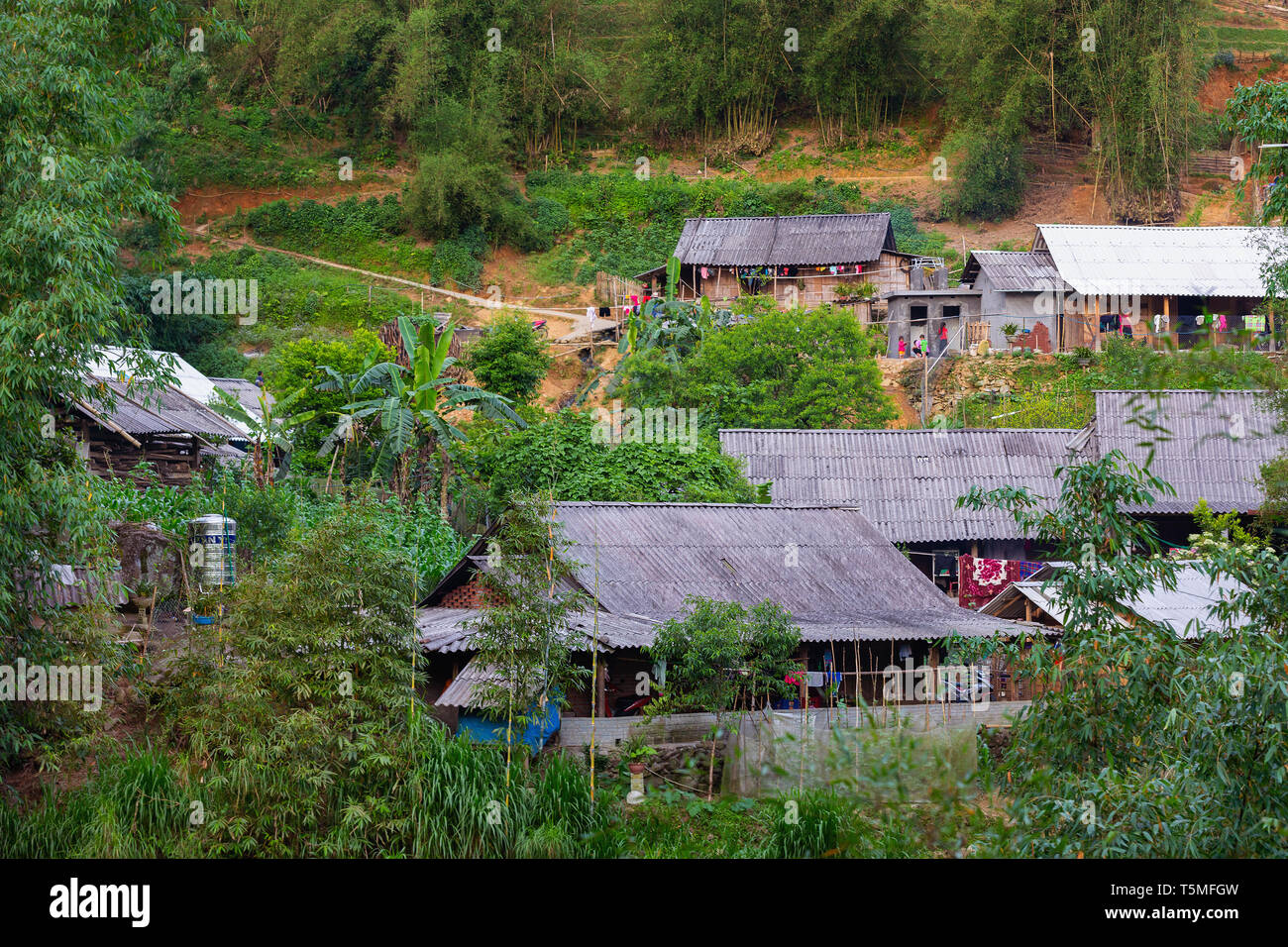 Small community village in rural mountains of SaPa, Vietnam, Asia Stock Photo