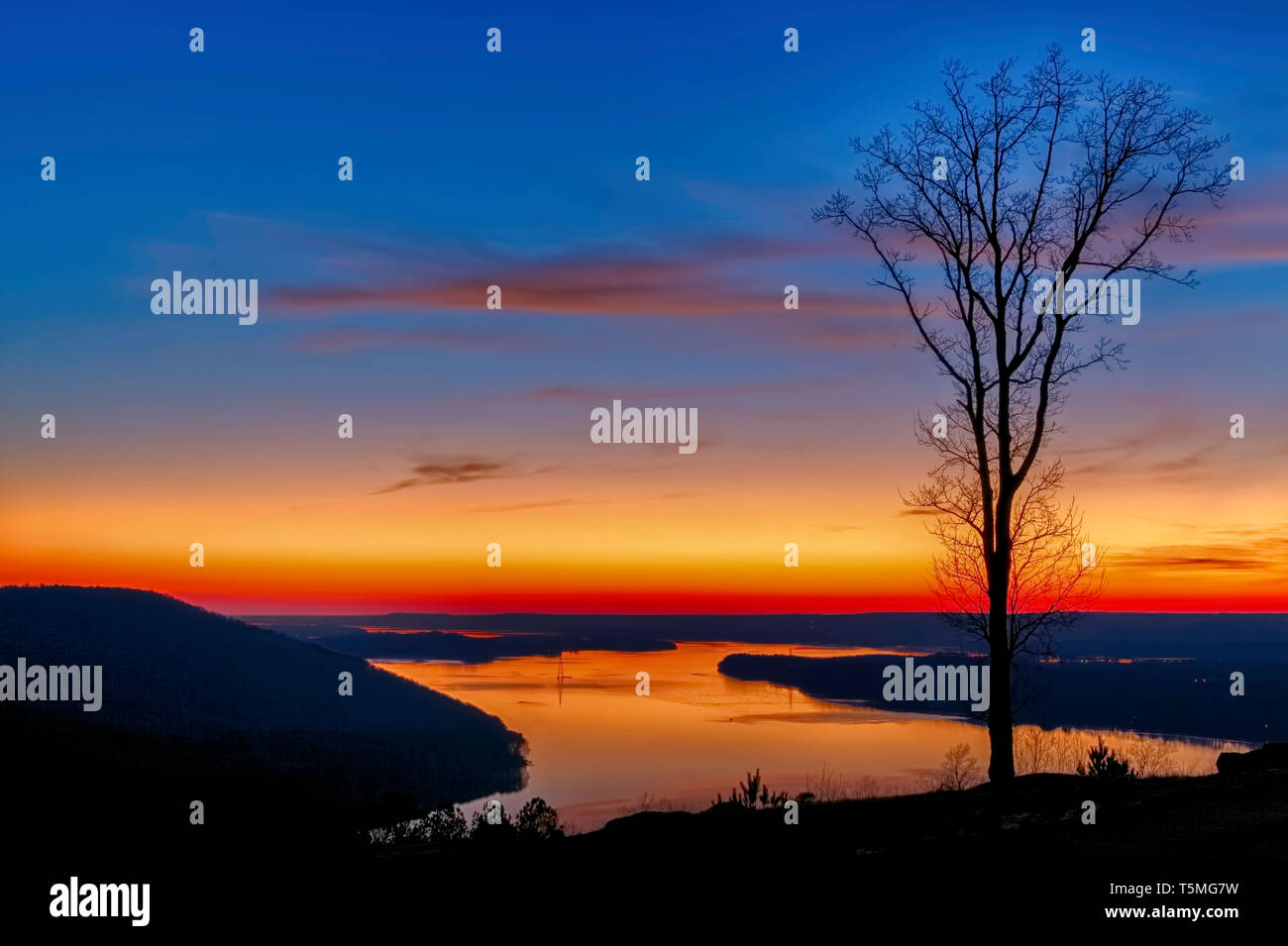 Colorful sunset on the Tennessee River Stock Photo