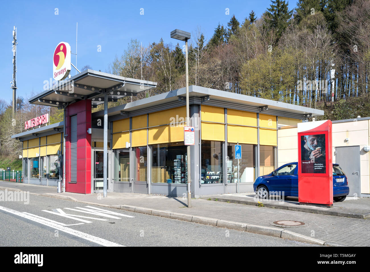 Serways restaurant Kaltenborn Ost. Serways is a brand of Tank & Rast, which leases, operates and manages motorway service stations in Germany. Stock Photo
