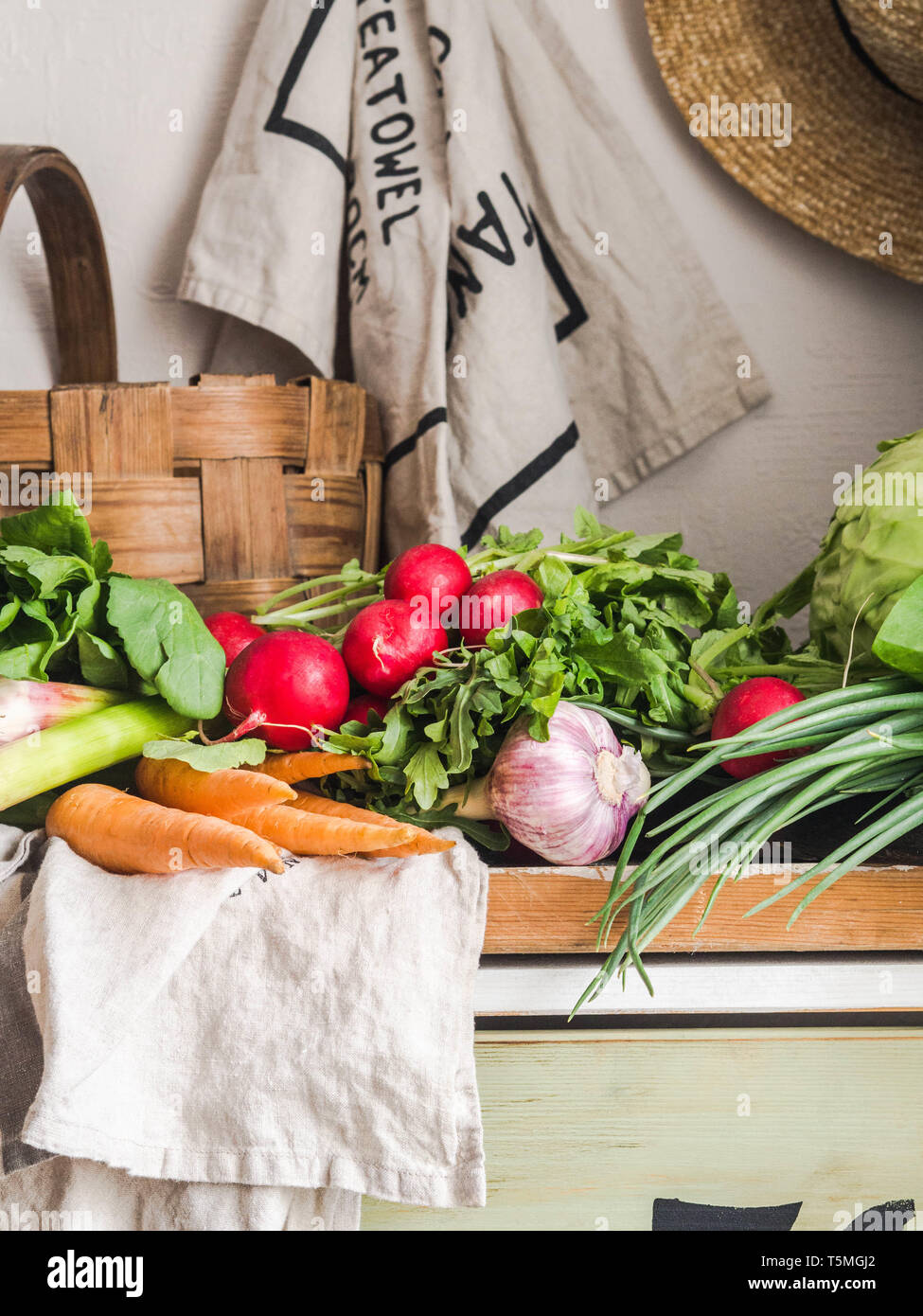 Spring vegetarian food ingredient variety. Assortment of spring ...