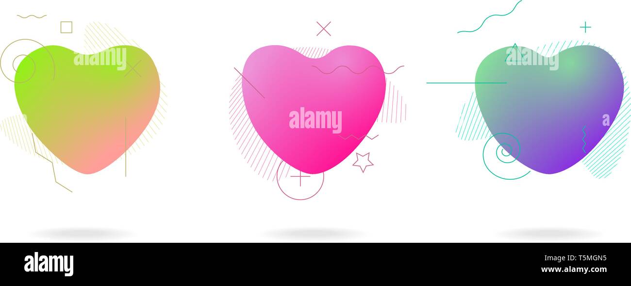 Liquid color abstract geometric form love heart shapes set. Fluid ...