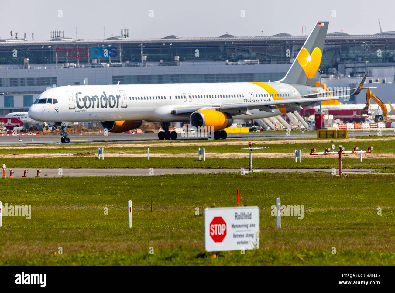 Dusseldorf International Airport, DUS, Aircraft on the Taxiway, Condor Boeing 767-300, Stock Photo