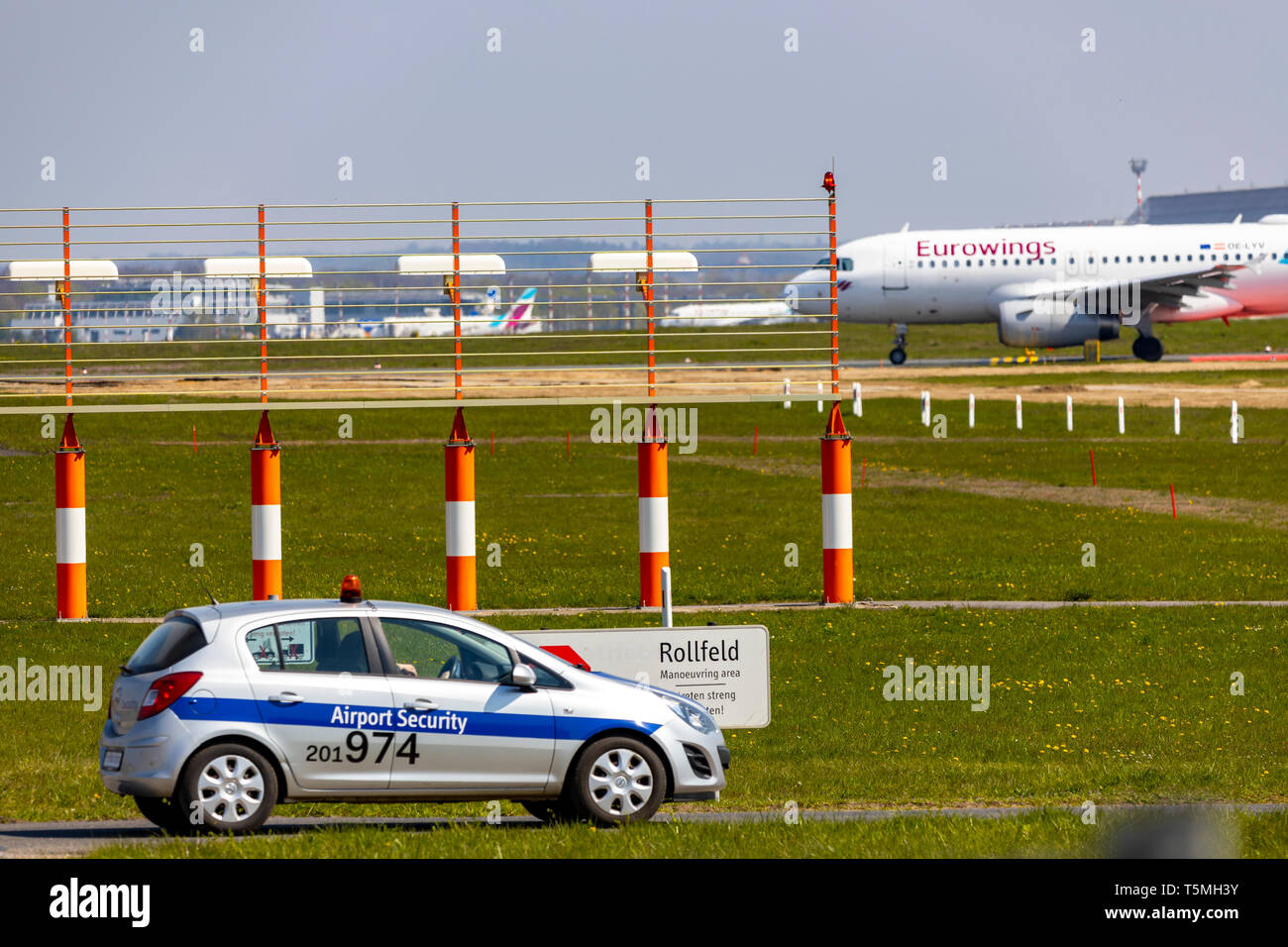 Dusseldorf International Airport, DUS, Airport Security vehicle during a controlled patrol Stock Photo