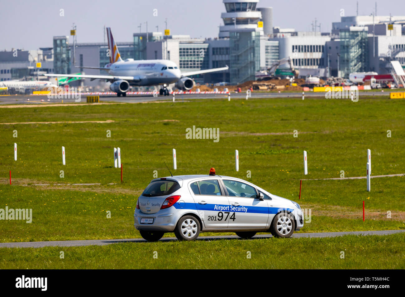 Dusseldorf International Airport, DUS, Airport Security vehicle during a controlled patrol Stock Photo