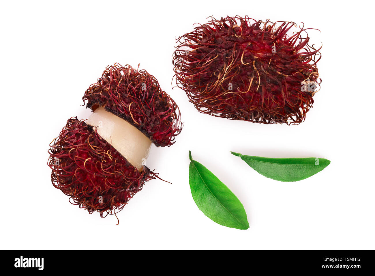rambutan with leaves isolated on white background. Tropical fruit ...